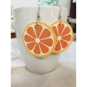 Orange Faux Leather Dangle Cute Summer Fruit Lightweight Earrings